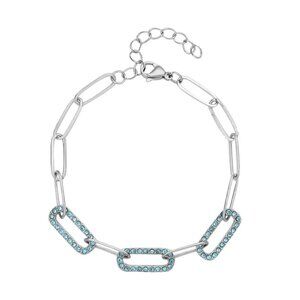 Blue Austrian Crystal Paper Clip Bracelet in Stainless Steel (7.50-9.50In)